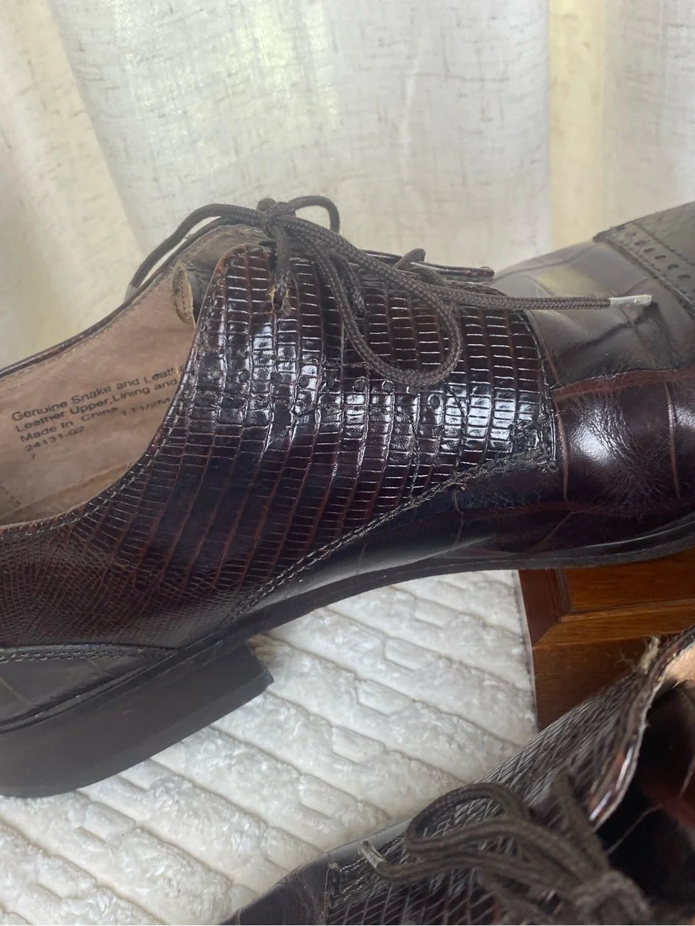 Stacy Adams Brown Genuine Exotic Snakeskin Crocodile Print Leather Oxfords 11.5M